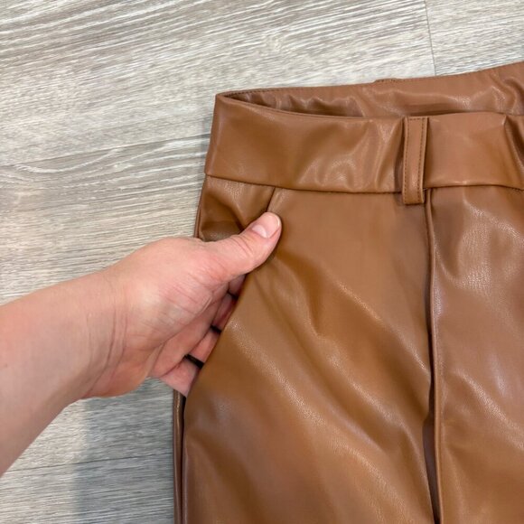 Shein Faux Leather Brown Straight Leg High Waist Pants sz L - Picture 5 of 10